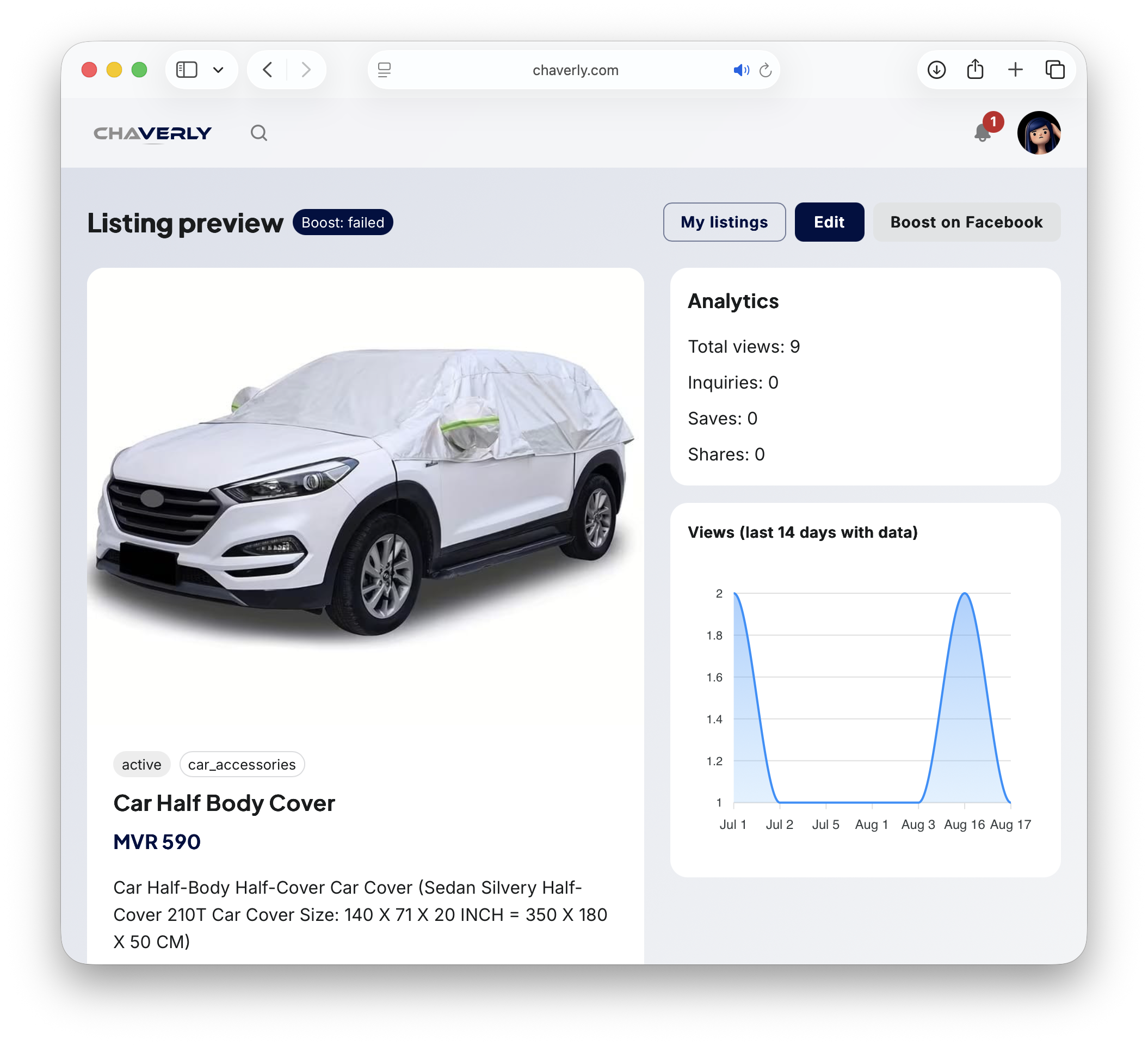 Listing preview with Boost on Facebook
